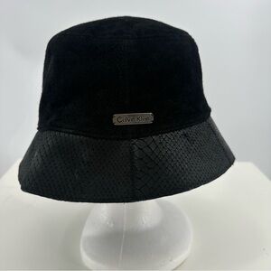 Calvin Klein Suede and Faux Snakeskin Bucket Hat Black Brown